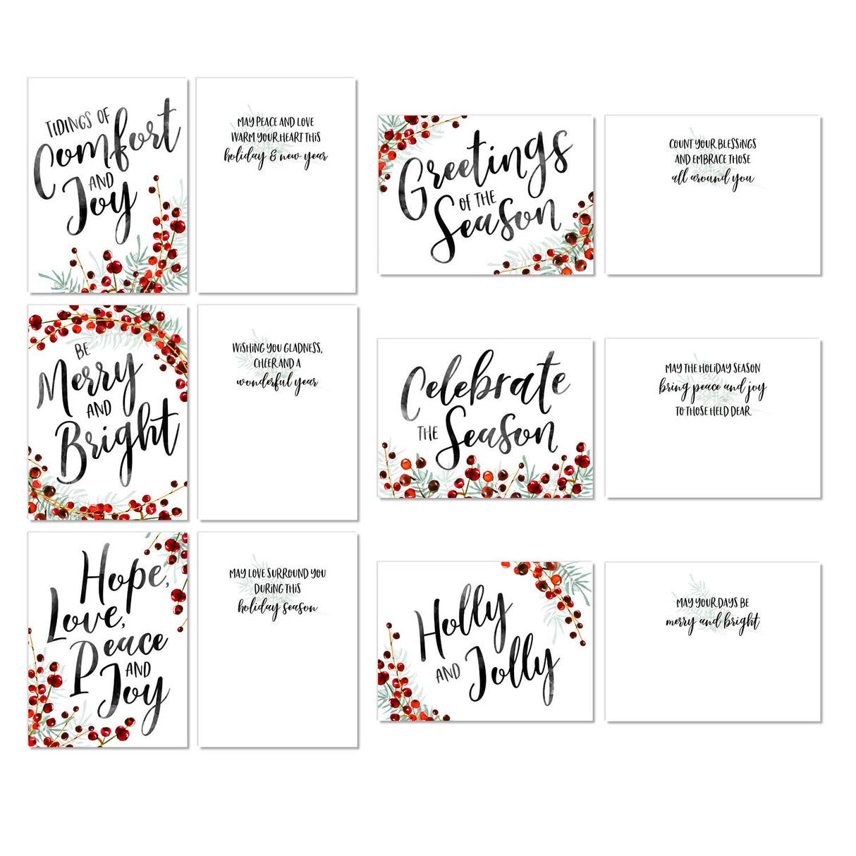 Painted Kraft Style Holiday Cards / 24 Modern Christmas Note Cards With White Envelopes / 4 5/8" x 6 1/4" Illustrated Faux Kraft Greeting Cards / 6 Cheery Winter Designs/Made In The USA