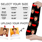 Custom Face Socks with Photo Novelty Crew Socks, Personalized Red Hearts Unisex Crew Sock Gifts for Men Women Made in USA