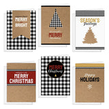 Painted Kraft Style Holiday Cards / 24 Modern Christmas Note Cards With White Envelopes / 4 5/8" x 6 1/4" Illustrated Faux Kraft Greeting Cards / 6 Cheery Winter Designs/Made In The USA