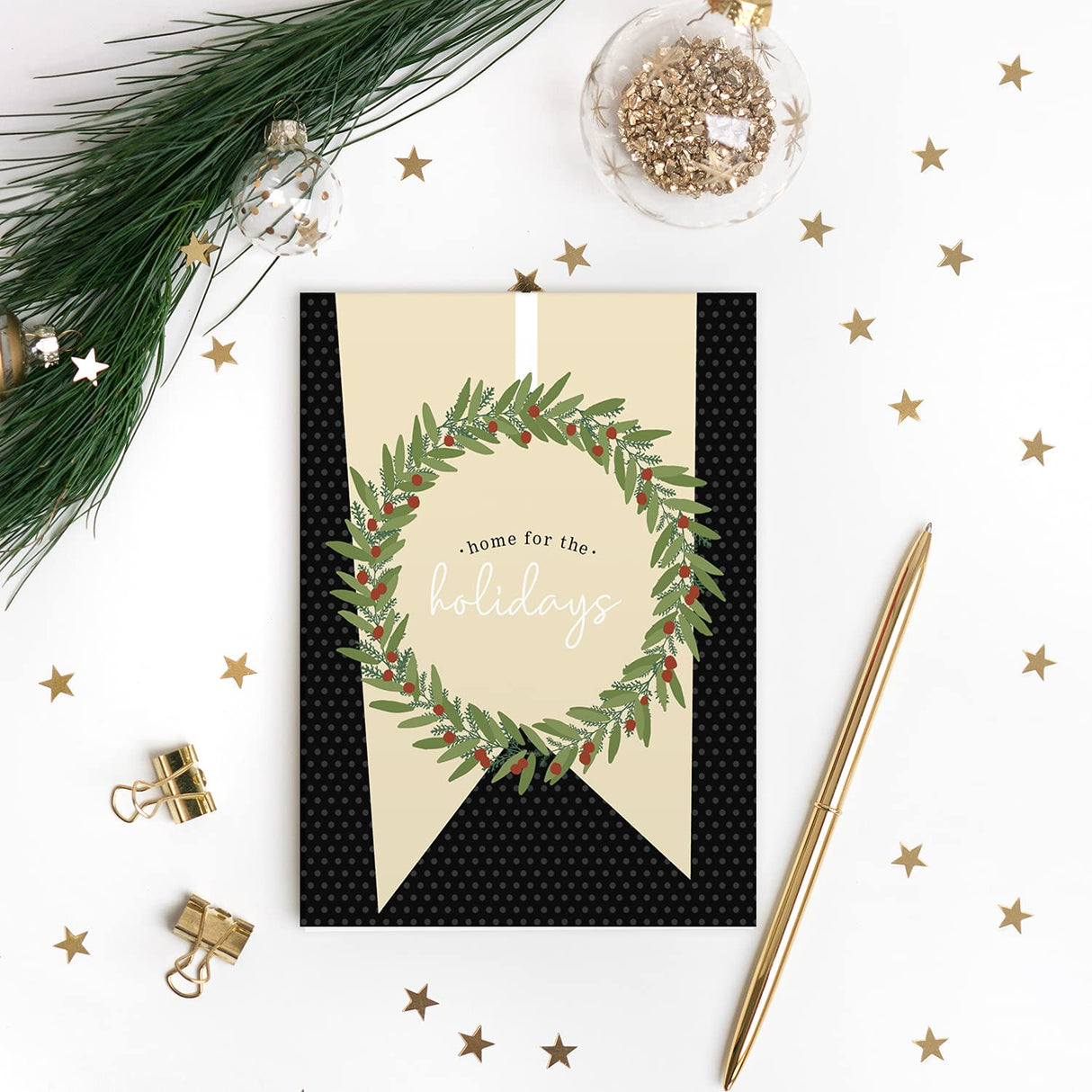 Painted Kraft Style Holiday Cards / 24 Modern Christmas Note Cards With White Envelopes / 4 5/8" x 6 1/4" Illustrated Faux Kraft Greeting Cards / 6 Cheery Winter Designs/Made In The USA