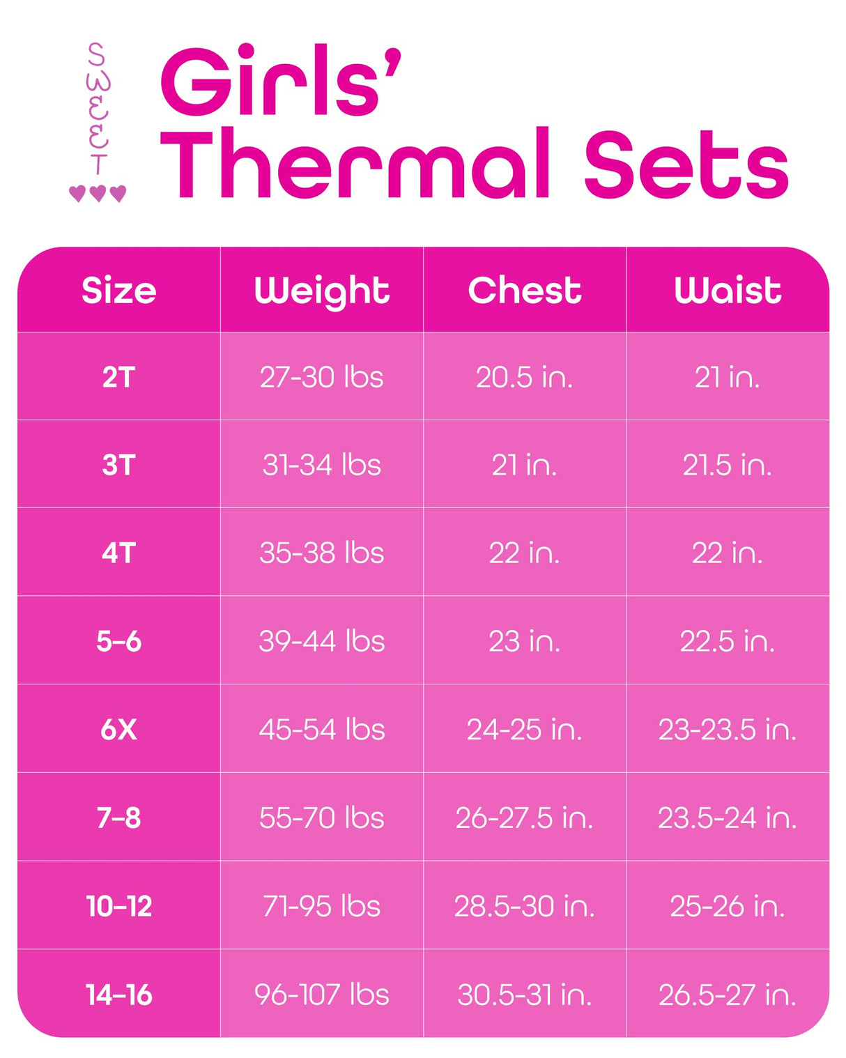 Sweet Hearts Girls' Thermal Underwear Set - 6 Piece Waffle Knit Top and Long Johns Base Layer Set: Made in USA (2T-16)