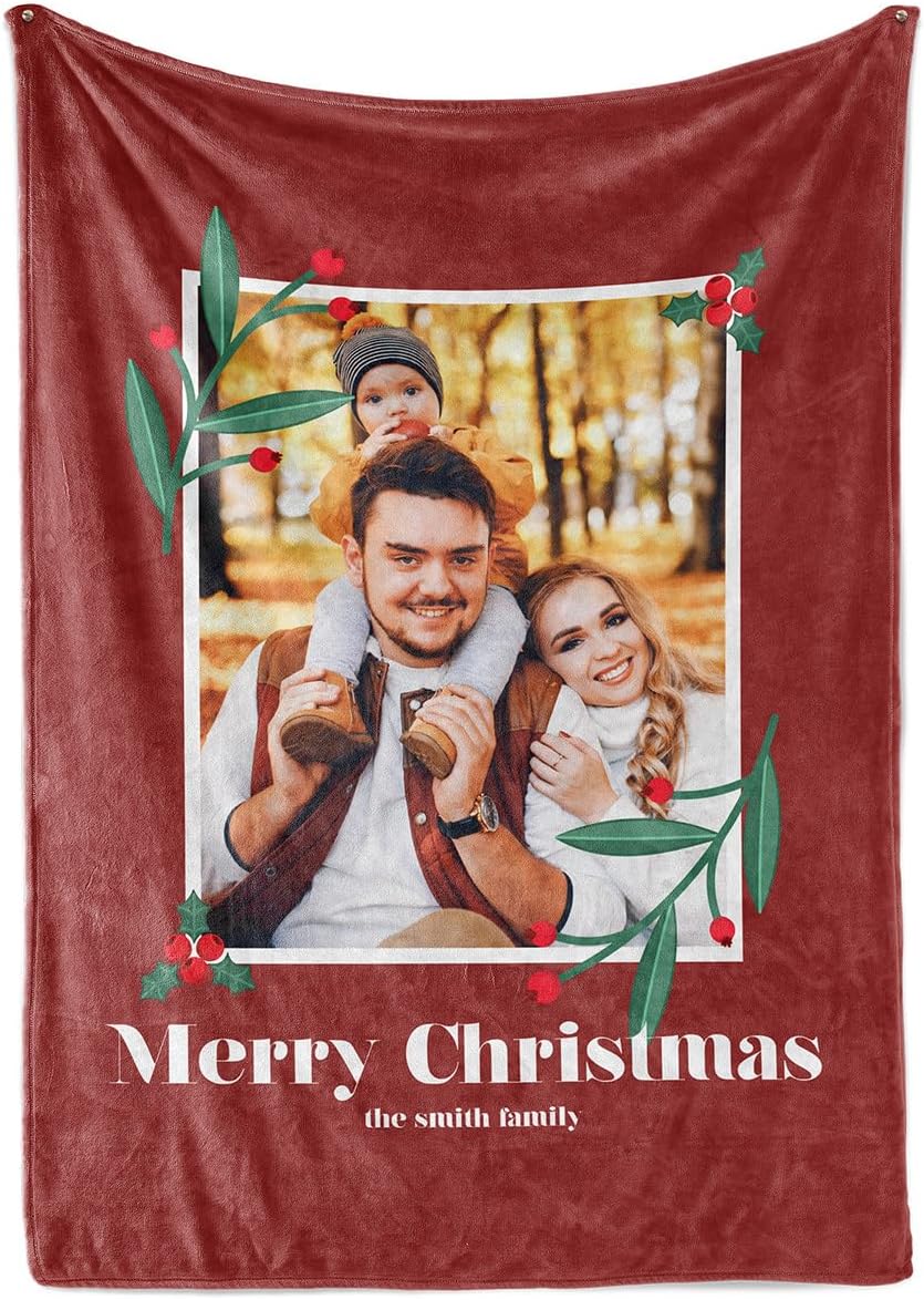 Custom Christmas Blankets - Family Photo Christmas Throw Blanket for Couch - Cozy Christmas Decor - Soft & Warm Fleece Picture Blankets - Personalized Gifts (Sherpa - 50x60)