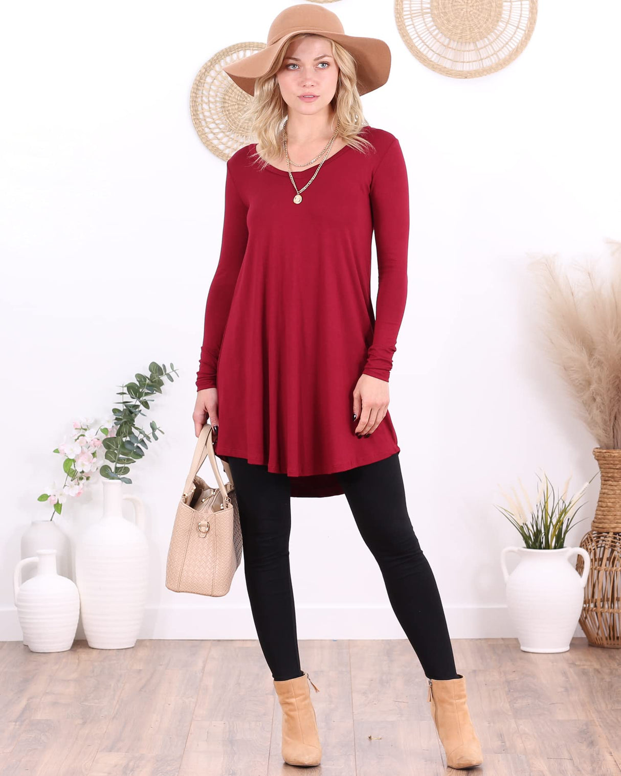 Popana Womens Long Sleeve Tunic Tops to Wear with Leggings - Long Tunic Shirts for Women Loose Fit Dressy Plus Size Casual