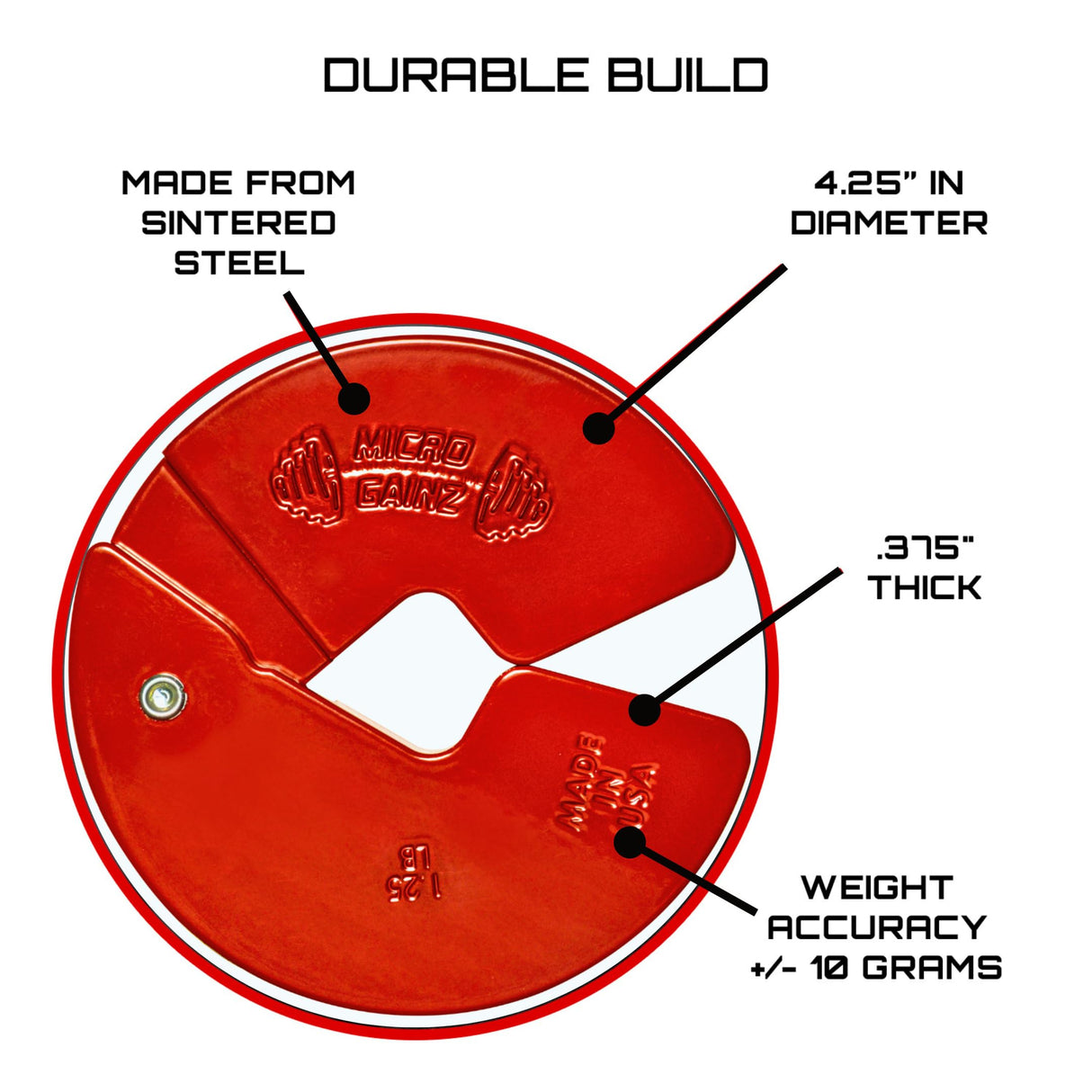 Micro Gainz Dumbbell Fractional 1.25lb Weight Plate, Ideal for Micro Loading, (Choose Color) 4 Piece Fractional Weight Plates, Designed for Dumbbell Training, Made In USA