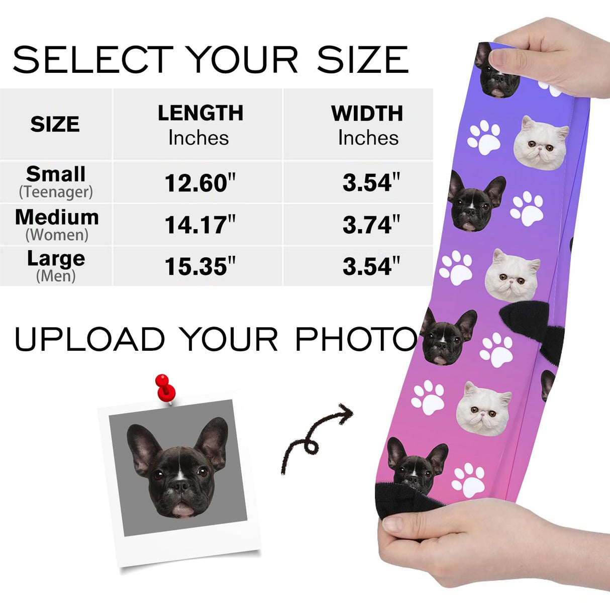 Custom Face Socks with Photo Novelty Crew Socks, Personalized Red Hearts Unisex Crew Sock Gifts for Men Women Made in USA