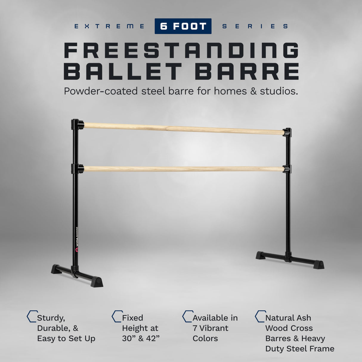 VITA Barre Portable Freestanding Double Ballet Barre, Extreme, Wood | Fixed Height, Made in USA, Home or Gym Exercise Equipment for Kids & Adults | Dance, Fitness, Pilates