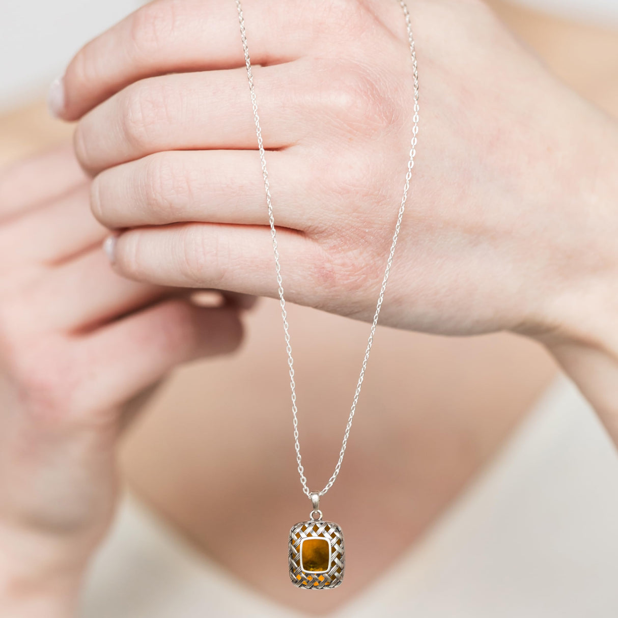 Bottled Up Designs Handmade Vintage Quilted Square Necklace, Sterling Silver, Eco Friendly, Made in USA, Birthday Gifts, Mothers Day, Women, Anniversary (Clear Dairy Bottle)