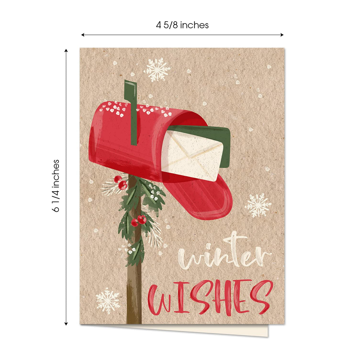 Painted Kraft Style Holiday Cards / 24 Modern Christmas Note Cards With White Envelopes / 4 5/8" x 6 1/4" Illustrated Faux Kraft Greeting Cards / 6 Cheery Winter Designs/Made In The USA