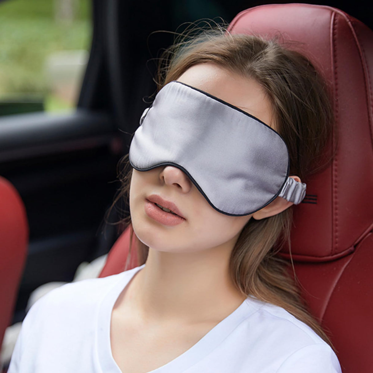 100% Mulberry Silk Sleep Mask for Women/Men Airplane Travel, Pure 22 Momme Silk Eye Mask Blackout for Sleeping, Ajustable, Luxury, Anti Wrinkle, Anti Aging Silk Blindfold, Made in USA (Silver Gray)