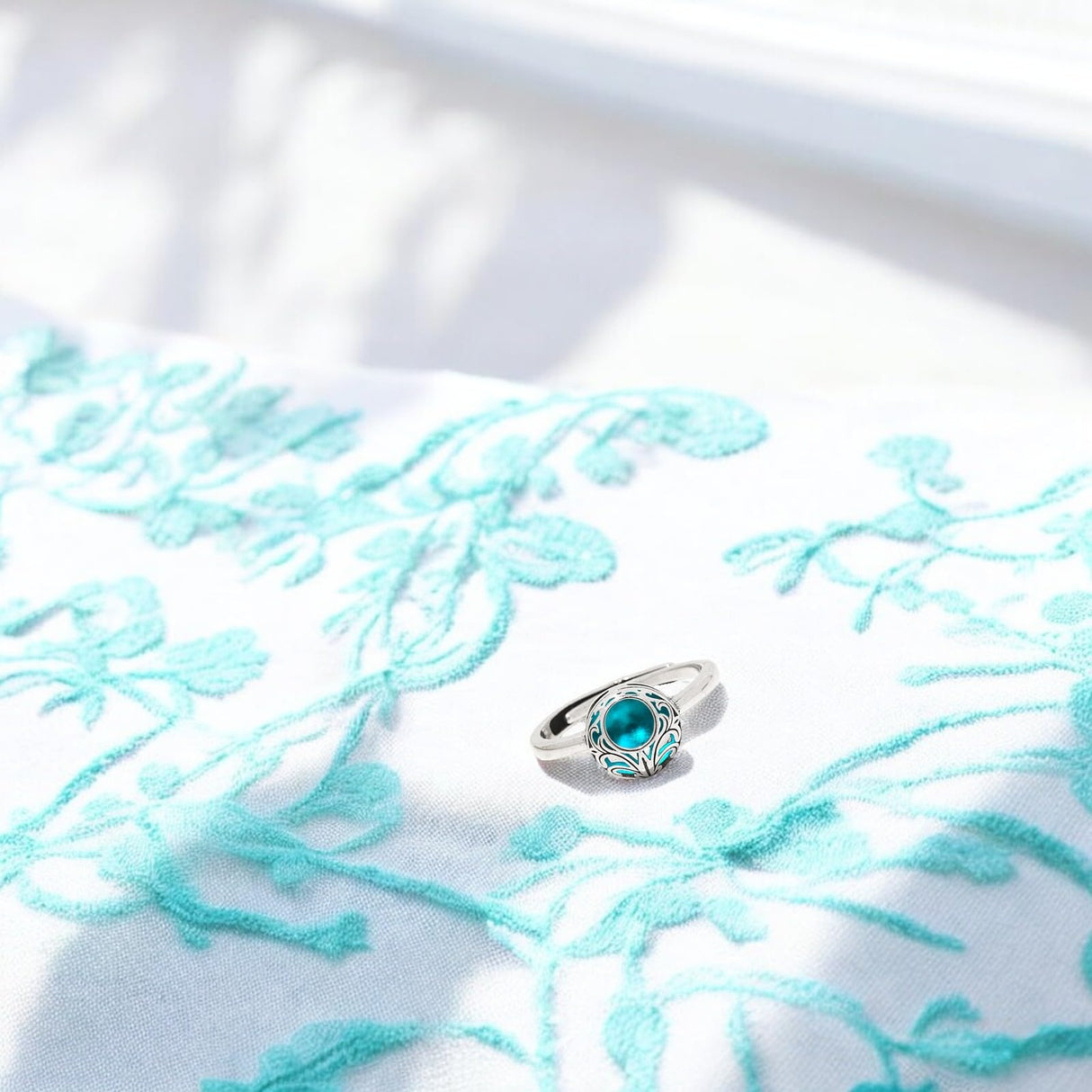 Bottled Up Designs Handmade Vintage Lace Adjustable Ring, Recycled Bottle Glass, Sterling Silver, Eco Friendly, Made in USA, Birthday Gifts, Mothers Day, Women, Anniversary (Mason Jar (Aqua))