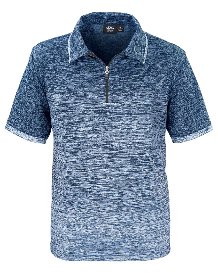 Akwa Men's Short Sleeve Dry Wicking 1/4 Zip Ombre Polo Made in USA