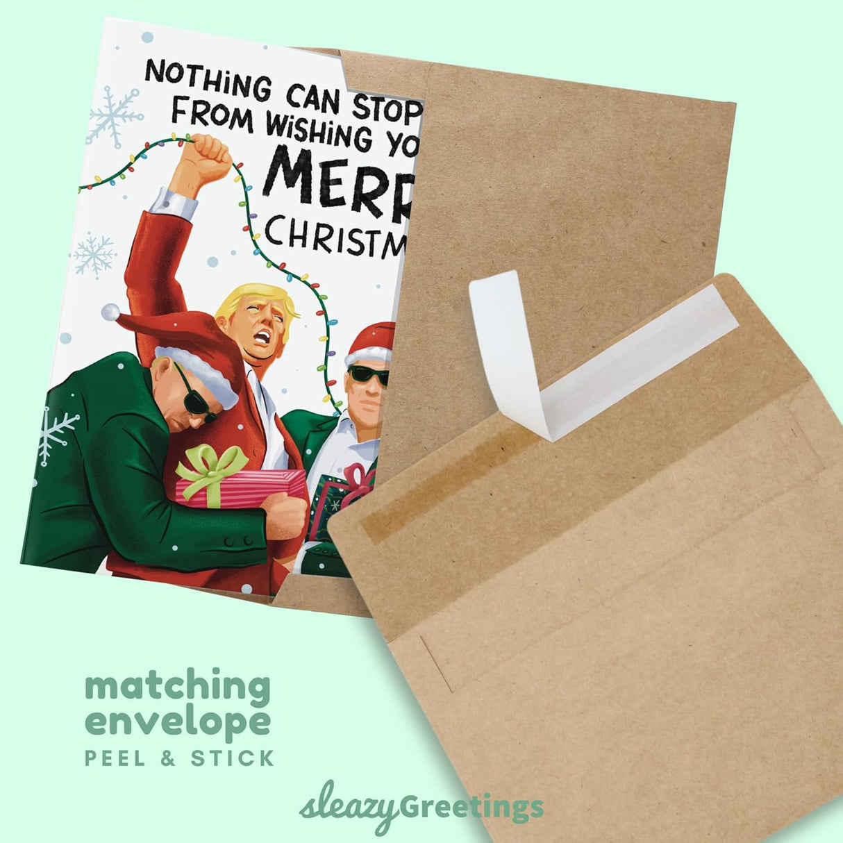 President Donald Trump Funny Christmas Card for Men or Women - Nothing Can Stop Me From Wishing You A Merry Christmas Holiday Card for Brother, Dad, Wife, Husband, and Friend - Trump Raising Fist Xmas Card