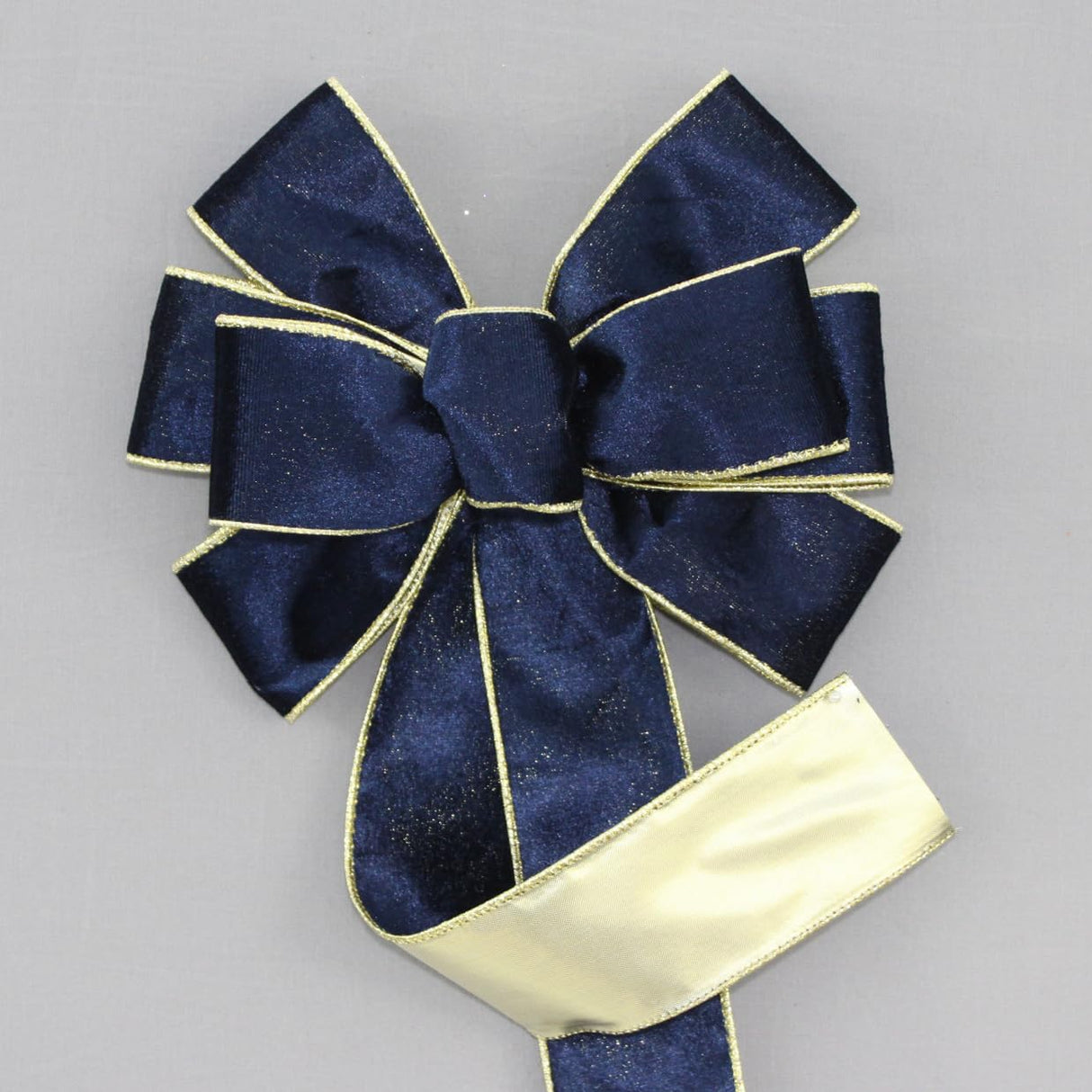 Ivory Brushed Velvet Gold Lame Backed Wire Edge Christmas Bow - Handcrafted in USA (8 inch bow)