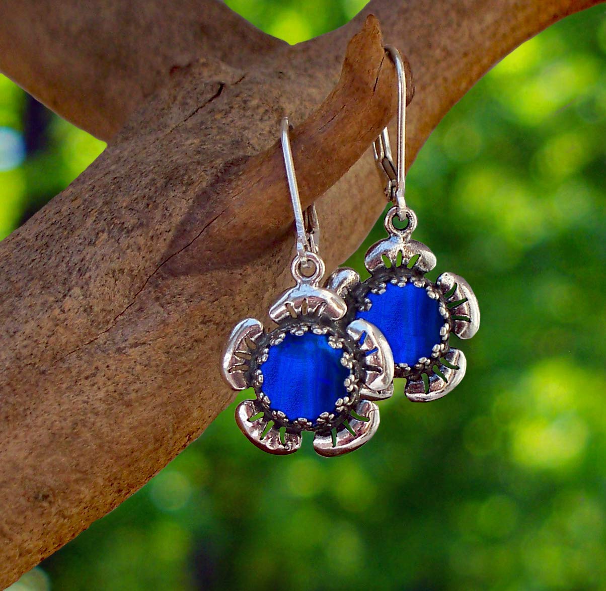 Bottled Up Designs Handmade Bloom Once More Earrings, Recycled Vintage Glass, Sterling Silver, Eco Friendly, Made in USA, Birthday Gifts, Mothers Day, Women, Anniversary (Olive Wine Bottle)
