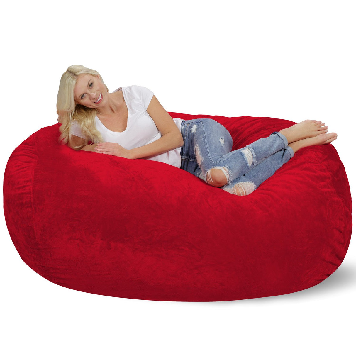 Chill Sack Bean Bag Chair: Huge 6' Memory Foam Furniture Bag and Large Lounger - Big Sofa with Soft Micro Fiber Cover - Red Furry