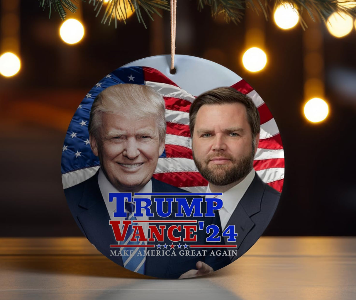 Trump Vance 2024 Christmas Ornament 2024, Christmas Tree Decor, Political Trends, Ceramic Ornament, Gift for her and Him, Made in USA.