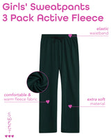 Sweet Hearts Girls' Sweatpants - 3 Pack Active Fleece Open Bottom Sweatpants - Casual Performance Pants: Made in USA