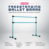 VITA Barre Portable Freestanding Double Ballet Barre, Prodigy, Aluminum | Adjustable Height, USA Made, Home or Gym Exercise Equipment for Kids & Adults | Dance, Fitness, Pilates