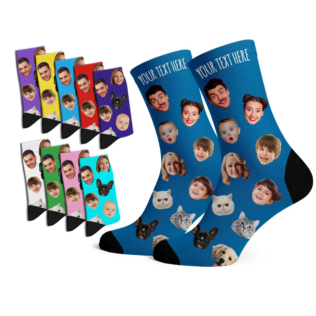 Custom Face Socks with Photo Novelty Crew Socks, Personalized Red Hearts Unisex Crew Sock Gifts for Men Women Made in USA