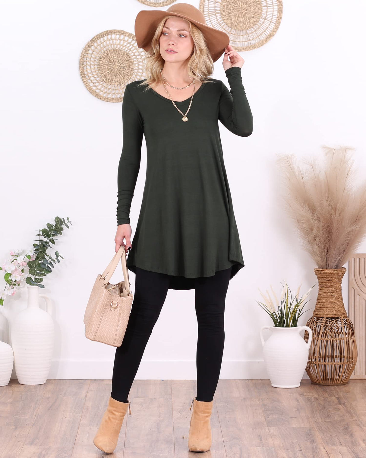 Popana Womens Long Sleeve Tunic Tops to Wear with Leggings - Long Tunic Shirts for Women Loose Fit Dressy Plus Size Casual