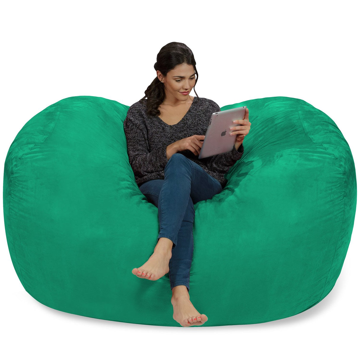 Chill Sack Bean Bag Chair: Huge 6' Memory Foam Furniture Bag and Large Lounger - Big Sofa with Soft Micro Fiber Cover - Red Furry