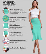 Hybrid & Company Womens Premium Nylon Ponte Stretch Office Fishtail Pencil Skirt High Waist Made in The USA Below Knee