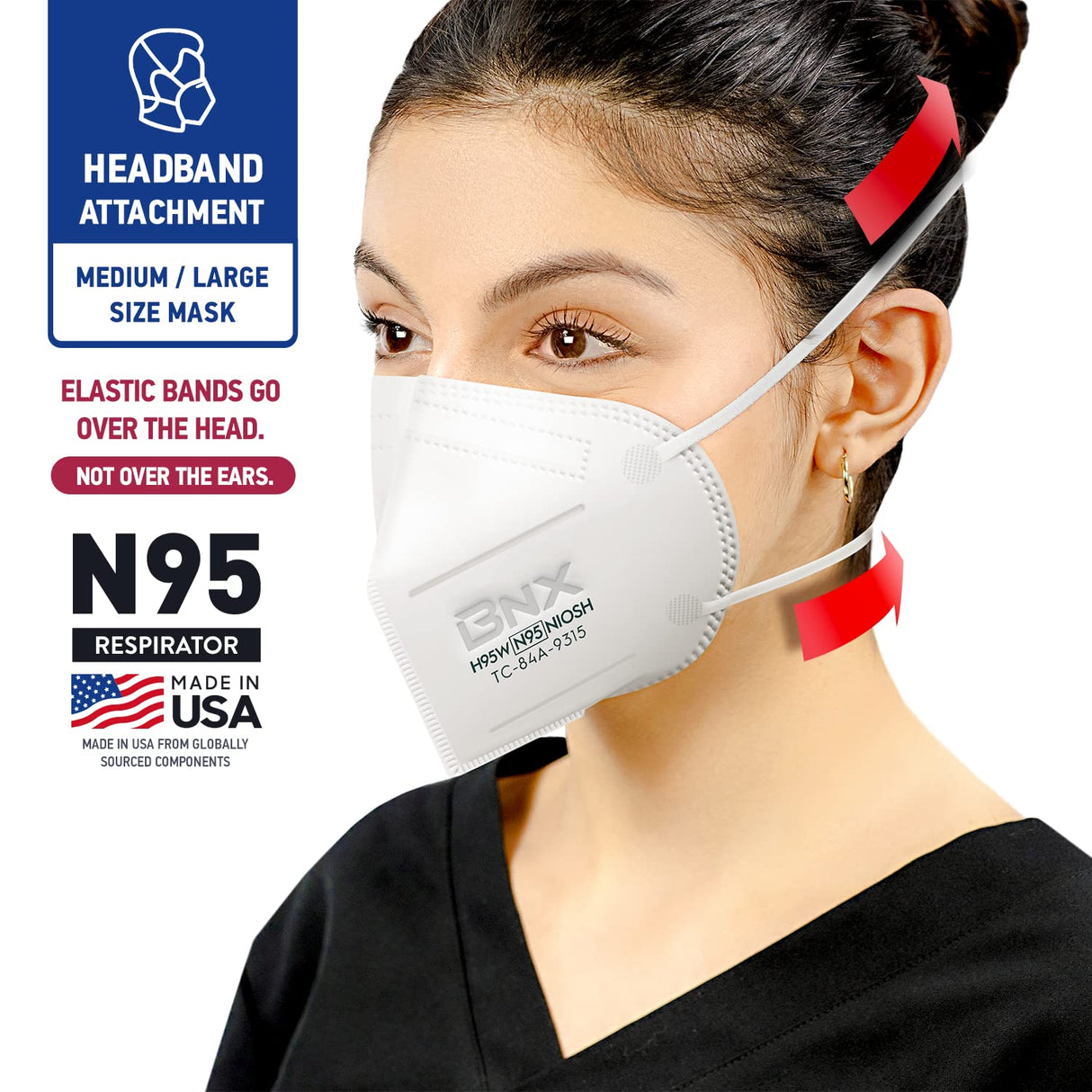 BNX N95 Mask NIOSH Certified MADE IN USA Particulate Respirator Protective Face Mask (10-Pack, Approval Number TC-84A-9315 / Model H95W) White