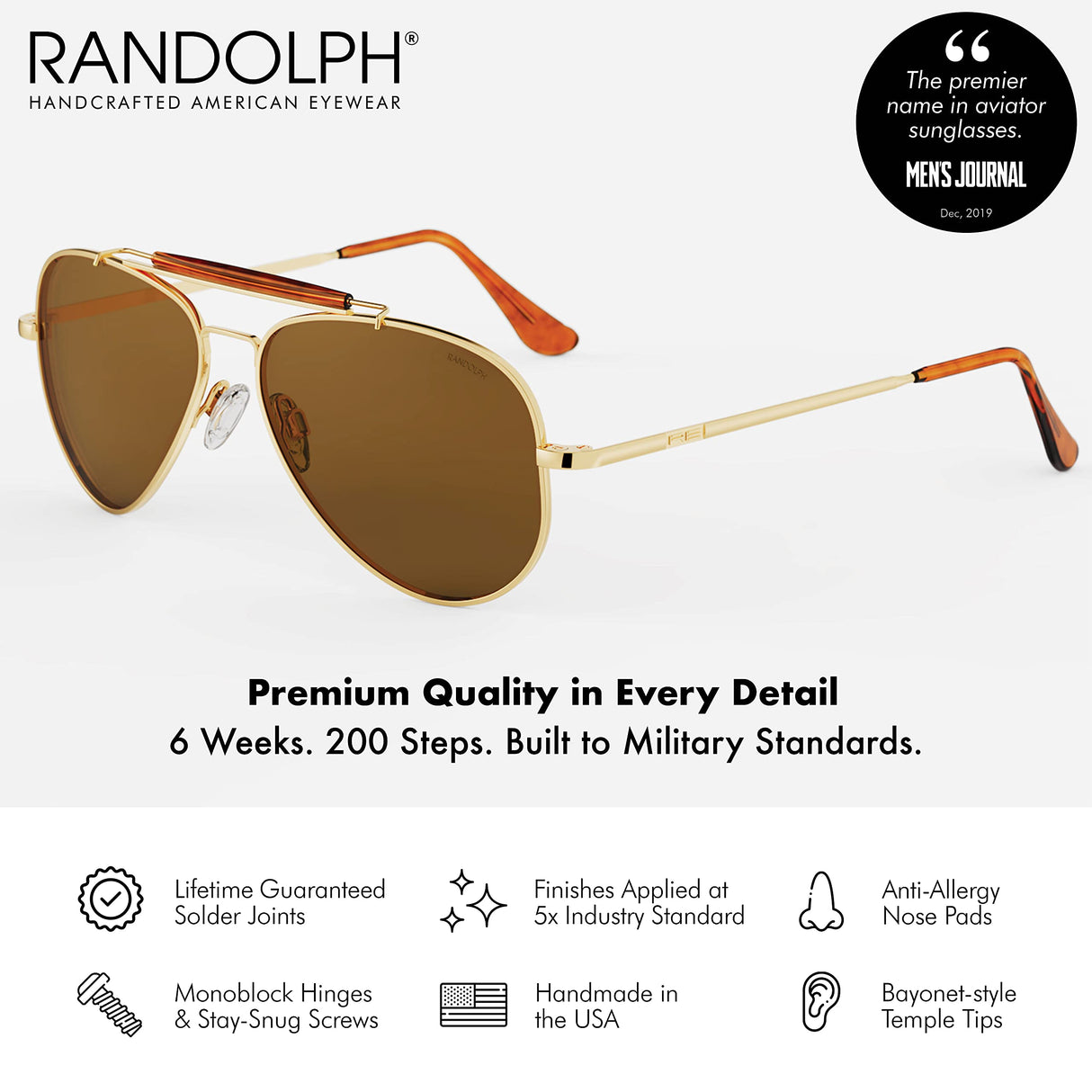 Randolph USA | Sportsman Aviator Authentic Sunglasses for Men Polarized 100% UV