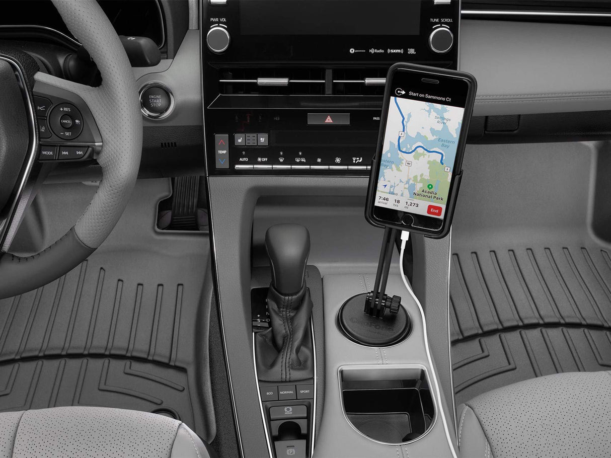 WeatherTech CupFone with Extension – Adjustable, Universal Cup Holder Phone Mount Accessory for Car – Compatible with iPhone & Other Smartphones – Open Access Design for Cell Phone Charging