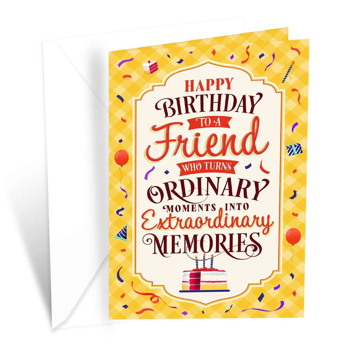 Prime Greetings Friend Birthday Card, Made in America, Eco-Friendly, Thick Card Stock with Premium Envelope 5in x 7.75in, Packaged in Protective Mailer