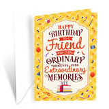 Prime Greetings Friend Birthday Card, Made in America, Eco-Friendly, Thick Card Stock with Premium Envelope 5in x 7.75in, Packaged in Protective Mailer