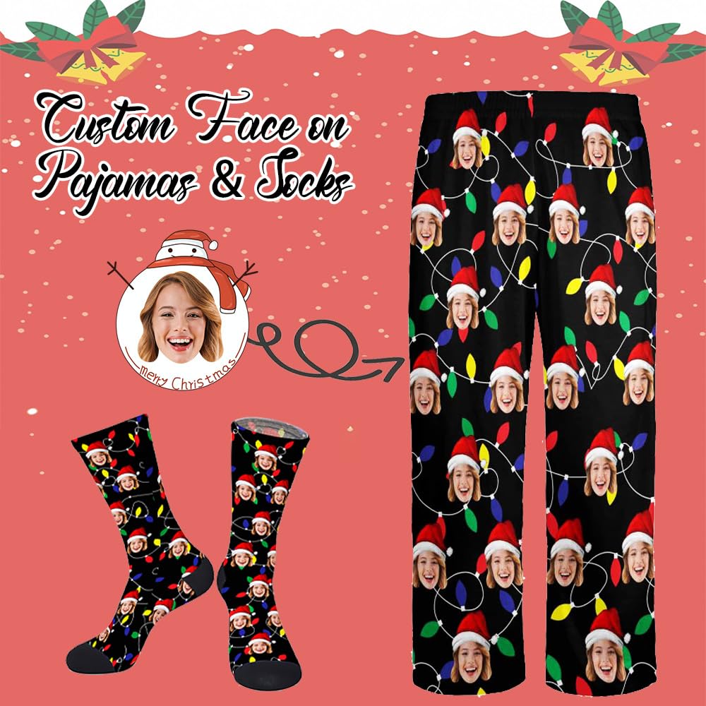 Custom Pajamas Pants with Photo for Men Women:Made in USA Personalized Pajama Trousers,Gifts for Wife Husband