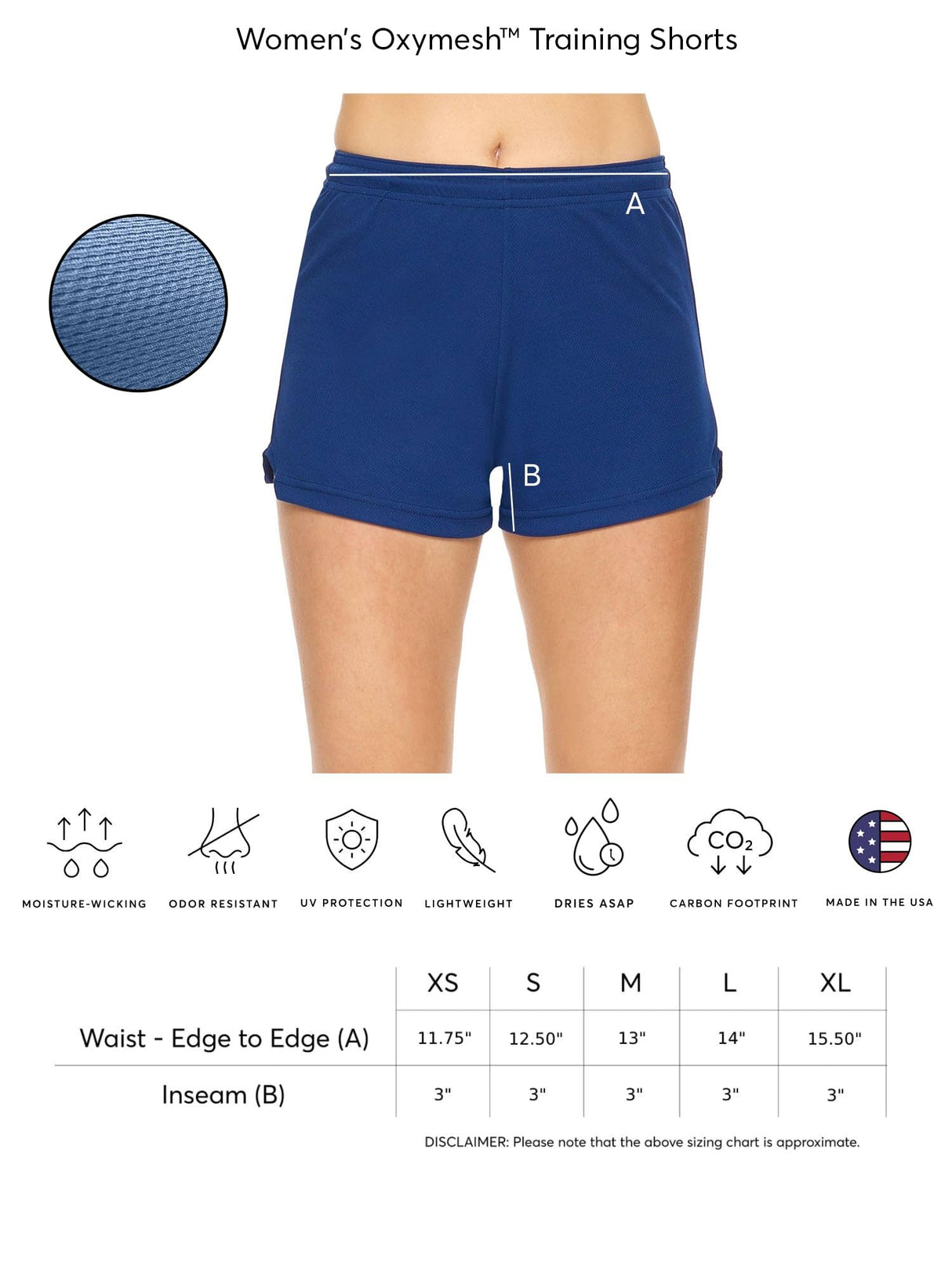 Expert Brand USA-Made Women's Oxymesh Dry Fit Athletic Training Shorts