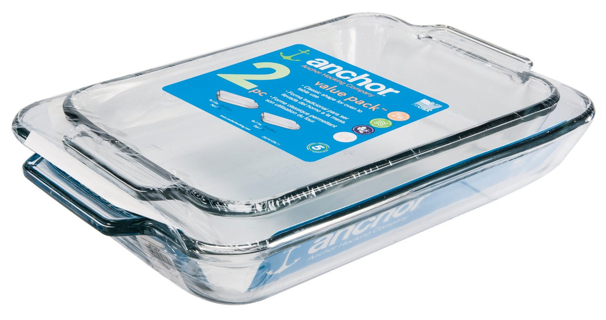 Anchor Hocking Glass Baking Dishes for Oven, 2 Piece Set (2 Qt & 3 Qt Glass Casserole Dishes)