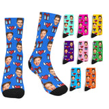 Custom Face Socks with Photo Novelty Crew Socks, Personalized Red Hearts Unisex Crew Sock Gifts for Men Women Made in USA