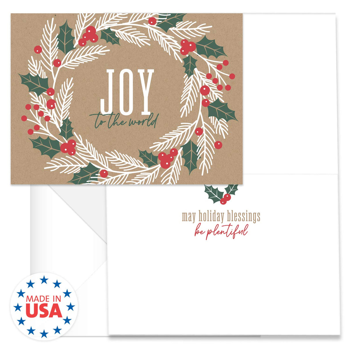 Painted Kraft Style Holiday Cards / 24 Modern Christmas Note Cards With White Envelopes / 4 5/8" x 6 1/4" Illustrated Faux Kraft Greeting Cards / 6 Cheery Winter Designs/Made In The USA