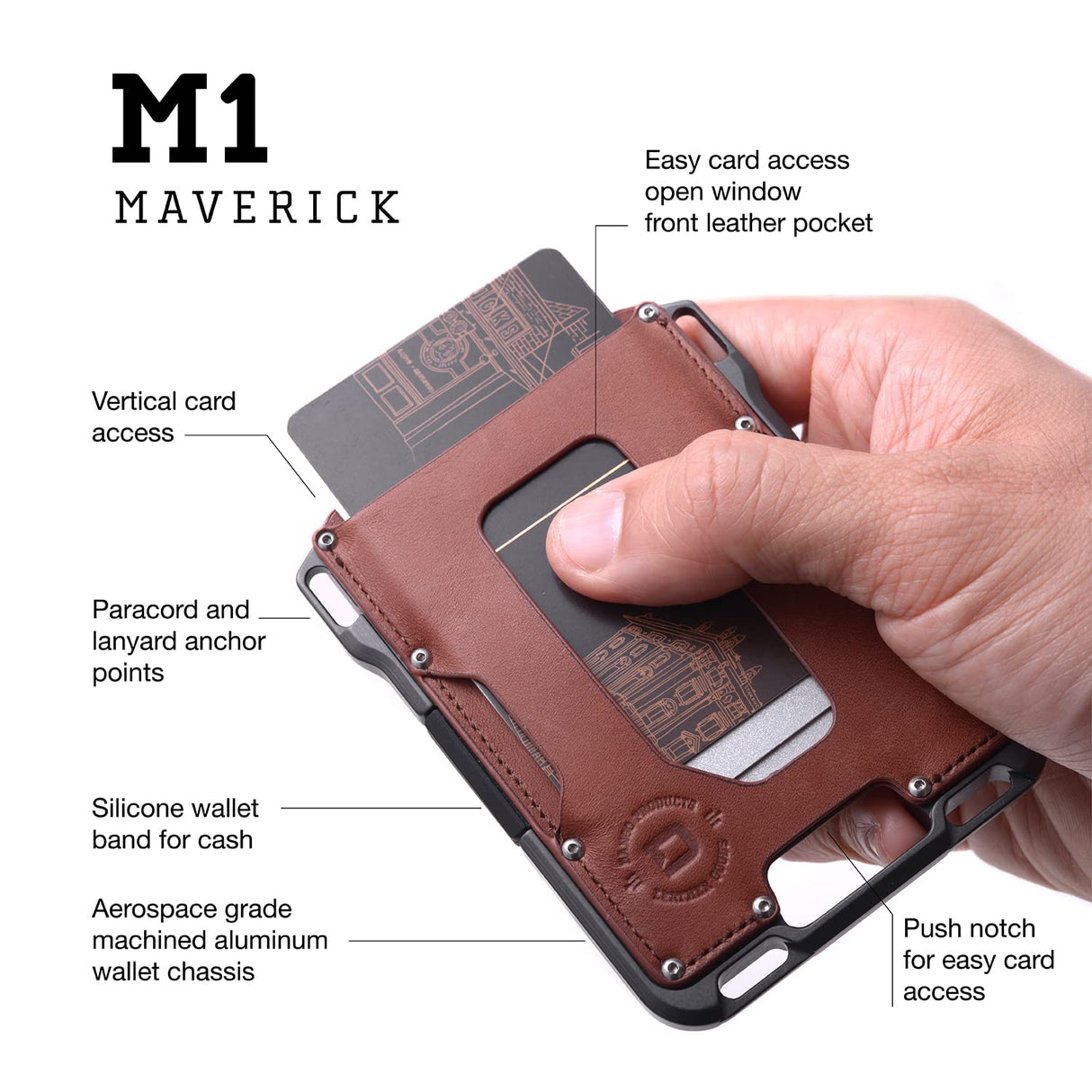 Dango Slim Minimalist Wallet for Men - RFID Blocking - Leather- Bifold, Rawhide/Raw Aluminum