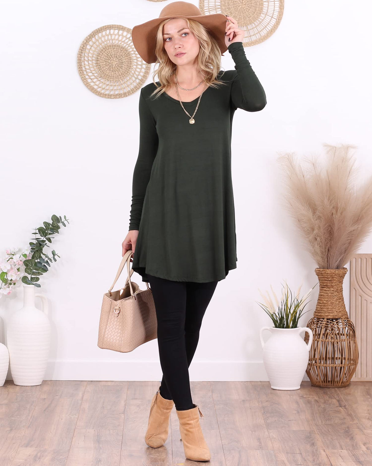 Popana Womens Long Sleeve Tunic Tops to Wear with Leggings - Long Tunic Shirts for Women Loose Fit Dressy Plus Size Casual