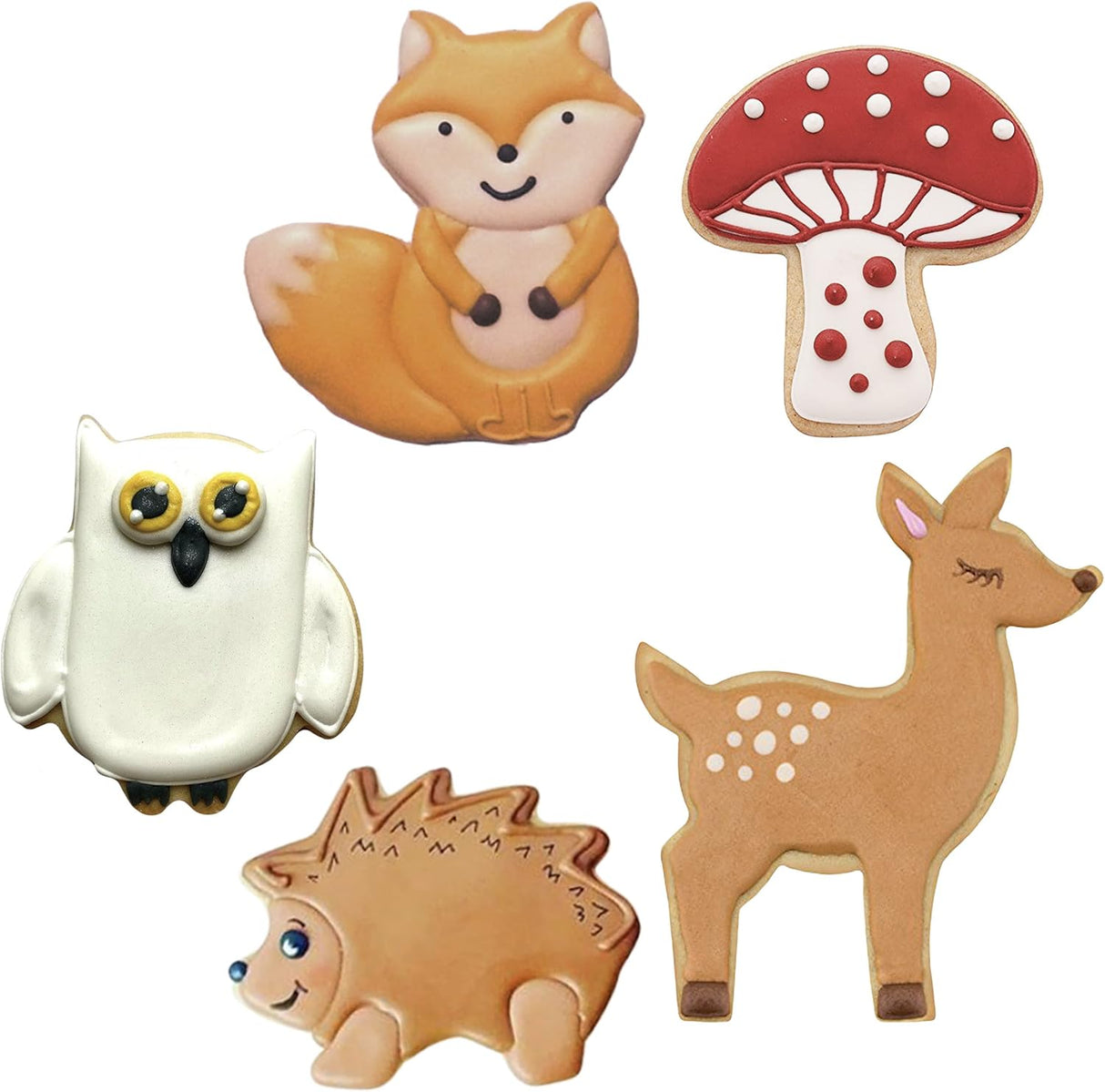 Woodland Cookie Cutters 5-Pc. Set Made in USA by Ann Clark, Fox, Deer, Owl, Hedgehog, Mushroom
