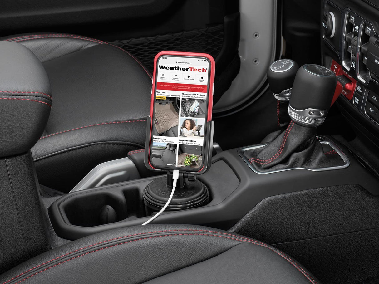 WeatherTech CupFone – Adjustable, Universal Cup Holder Phone Mount Accessory for Car – Compatible with iPhone & Other Smartphones – Open Access Design for Cell Phone Charging