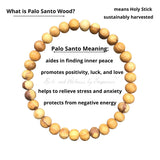 Handmade Palo Santo Bracelet Negative Energy Protection Wellness Yoga Gift for Women Made in USA Small Large Plus Size Wrist Stretch (Custom Sizes)