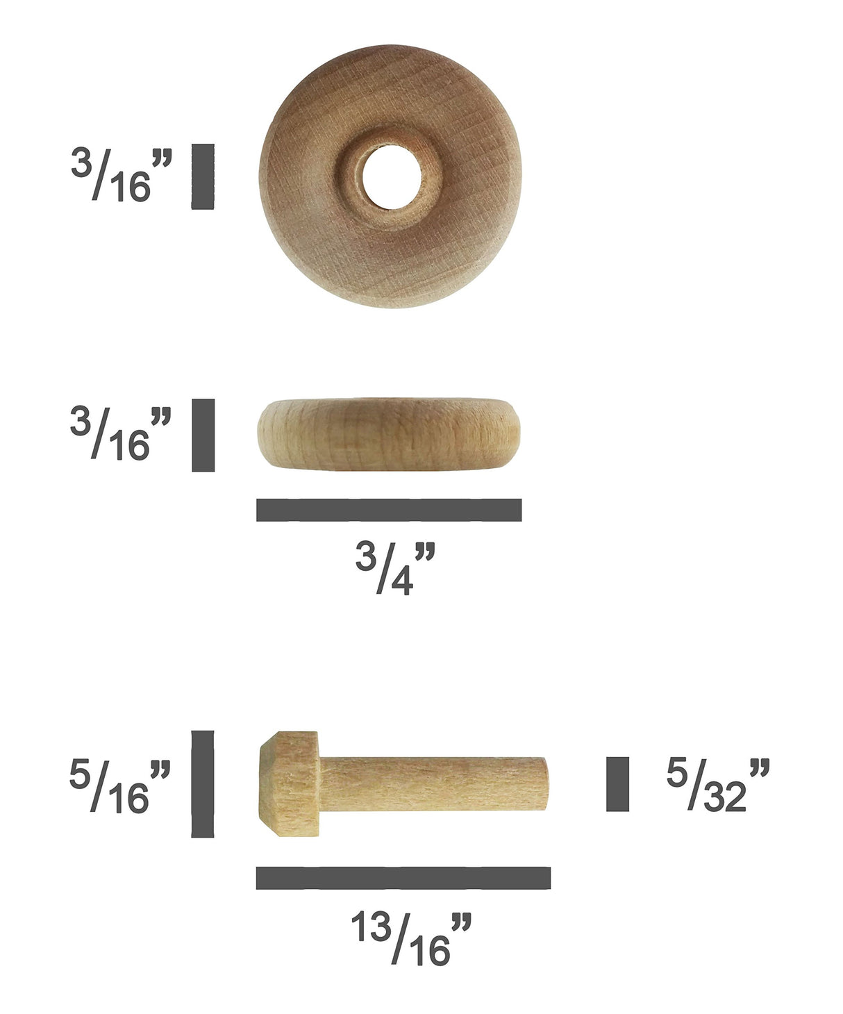 Wood Wheels - 100 Pack with Free Axle Pegs - Made in USA (1.25" Diameter)