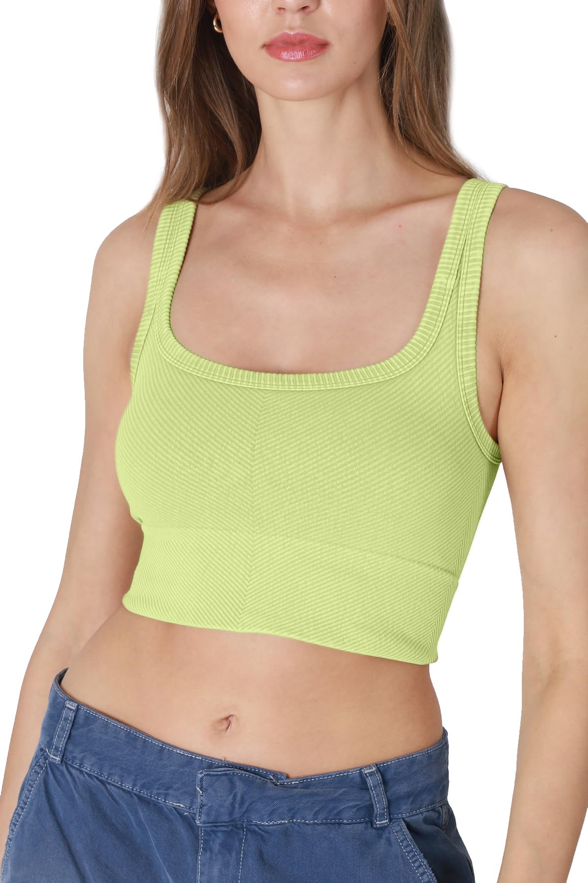 NIKIBIKI Women Seamless Vintage Chevron Ribbed Crop Top, Made in U.S.A, One Size