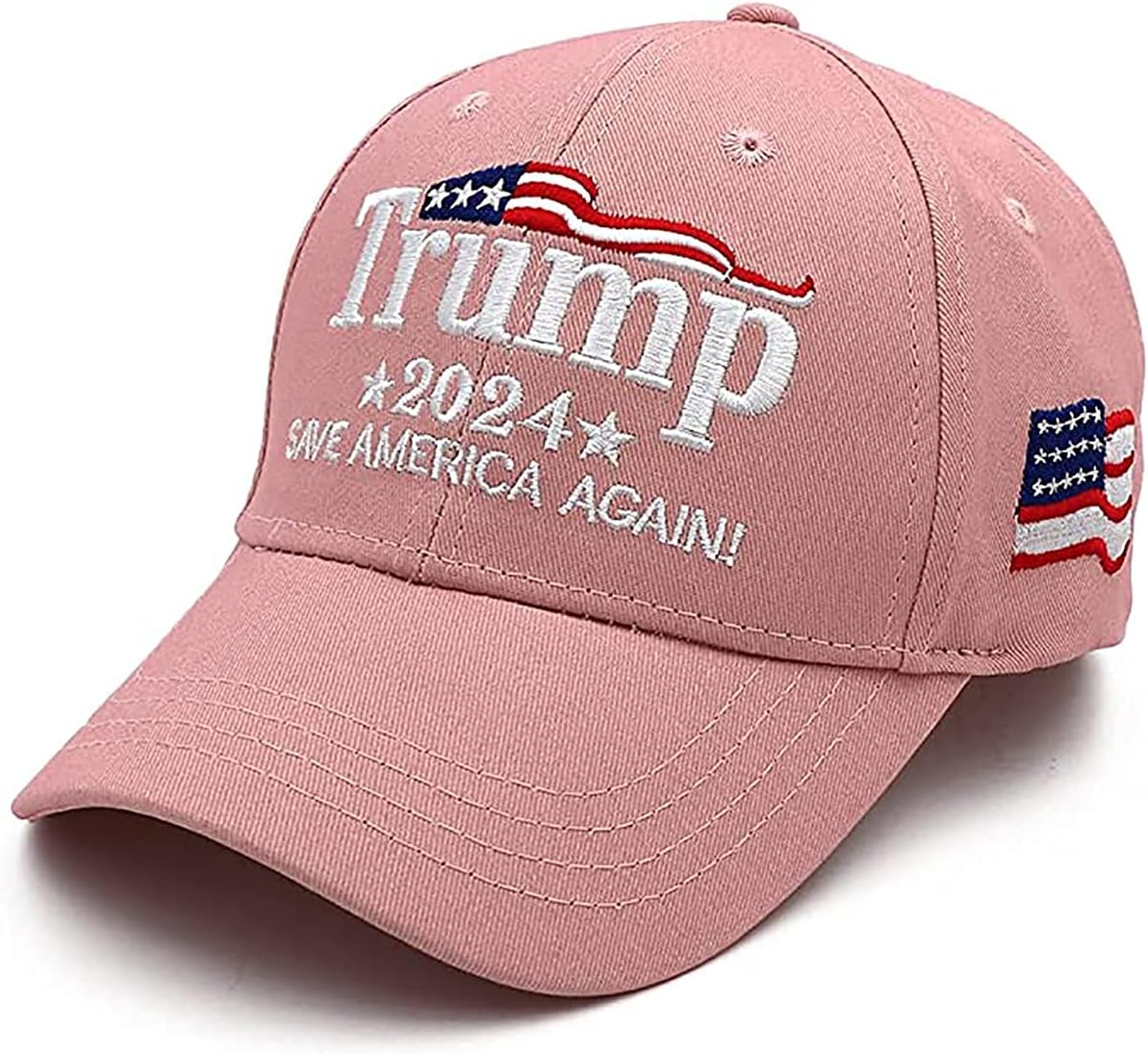 Trump 2024 Hat, Donald Trump 2024 Cap Save America Again MAGA USA Embroidery Pink Hat Made in USA