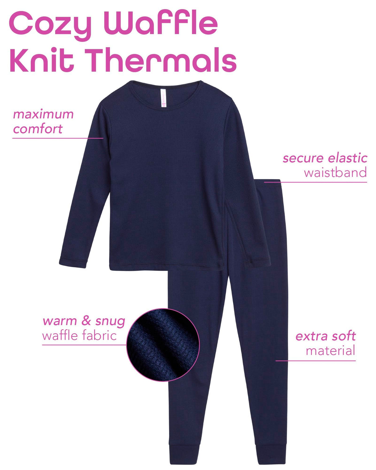 Sweet Hearts Girls' Thermal Underwear Set - 6 Piece Waffle Knit Top and Long Johns Base Layer Set: Made in USA (2T-16)