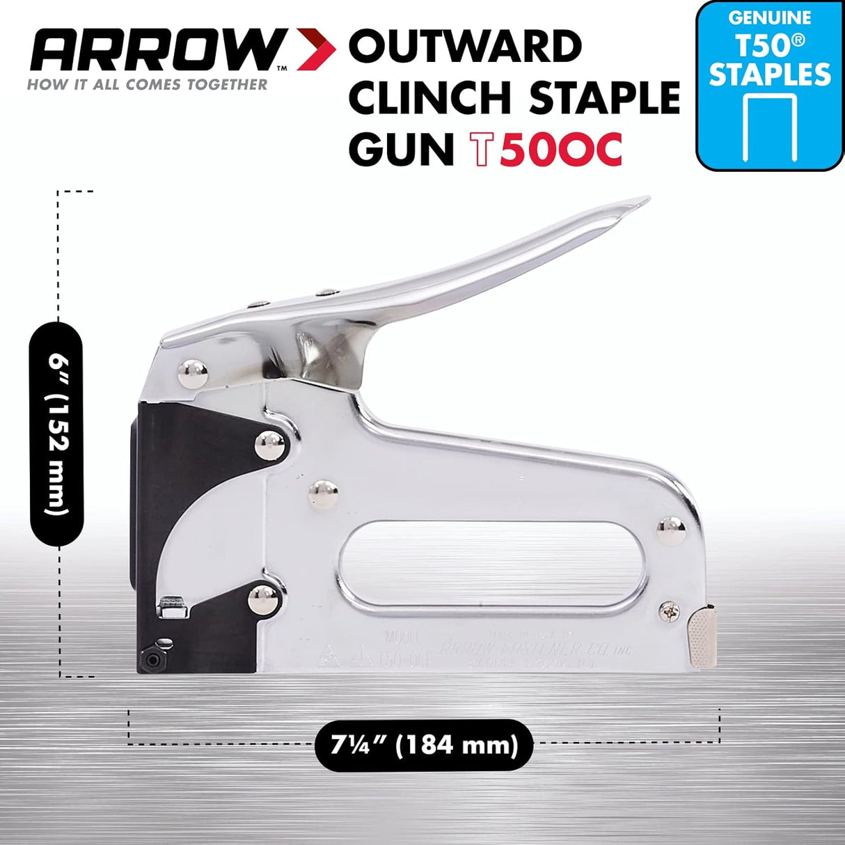 Arrow T50OC Heavy Duty Outward Clinch Staple Gun, Manual Stapler for Packaging and Boxes, Uses T50 Staples in 3/8-Inch, 1/2-Inch, and 9/16-Inch