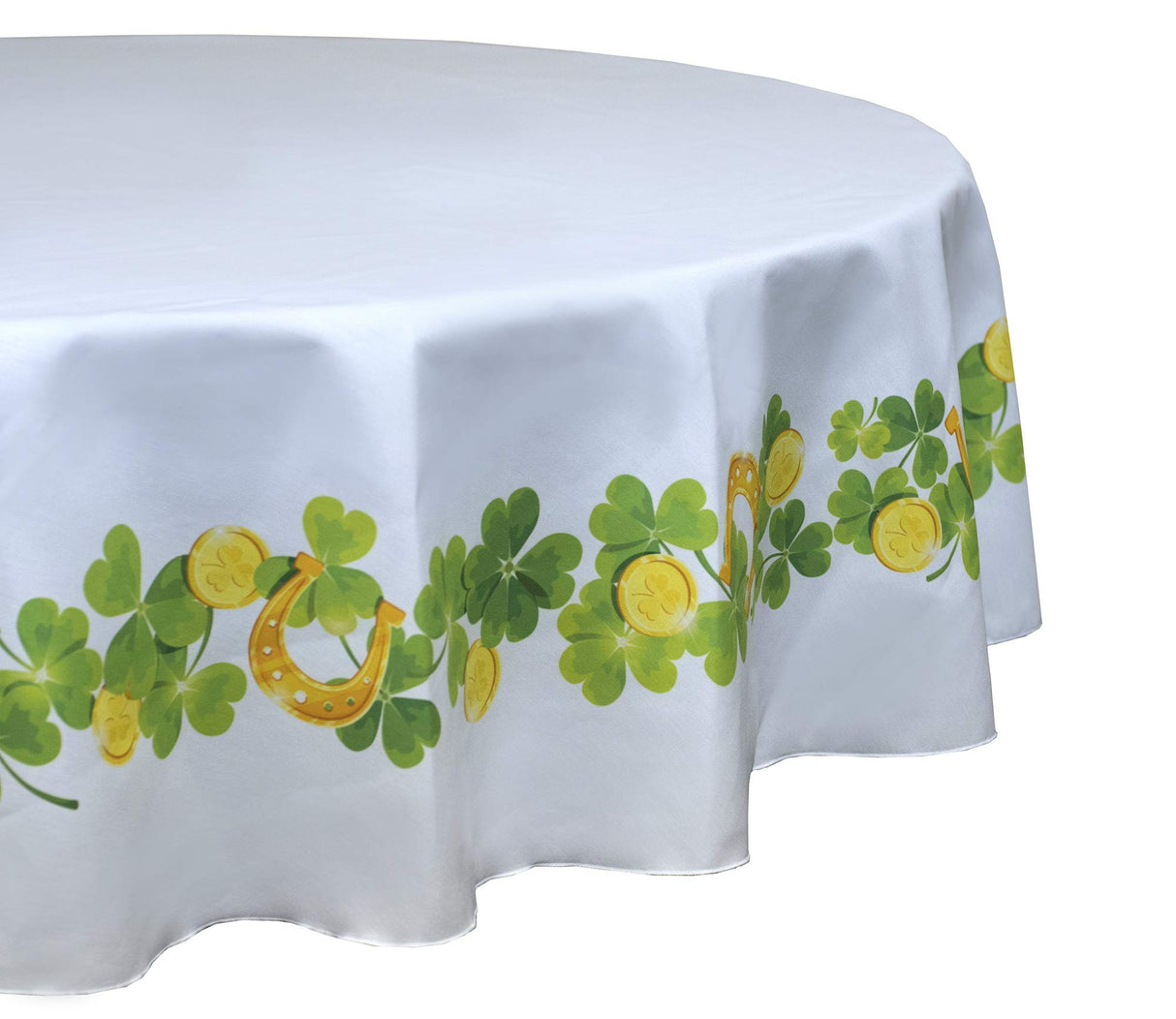 Fabric Textile Products Round Tablecloth, 100% Milliken Polyester, Machine Washable, 90" Round, Christmas Garland Border