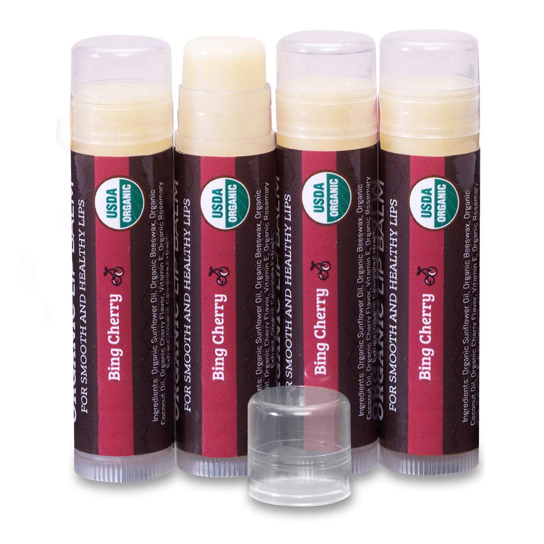 USDA Organic Lip Balm 6-Pack by Earth's Daughter Stocking Stuffers - Fruit Flavors, Beeswax, Coconut Oil, Vitamin E - Best Lip Repair Chapstick for Dry Cracked Lips - Moisturizing Lip Care