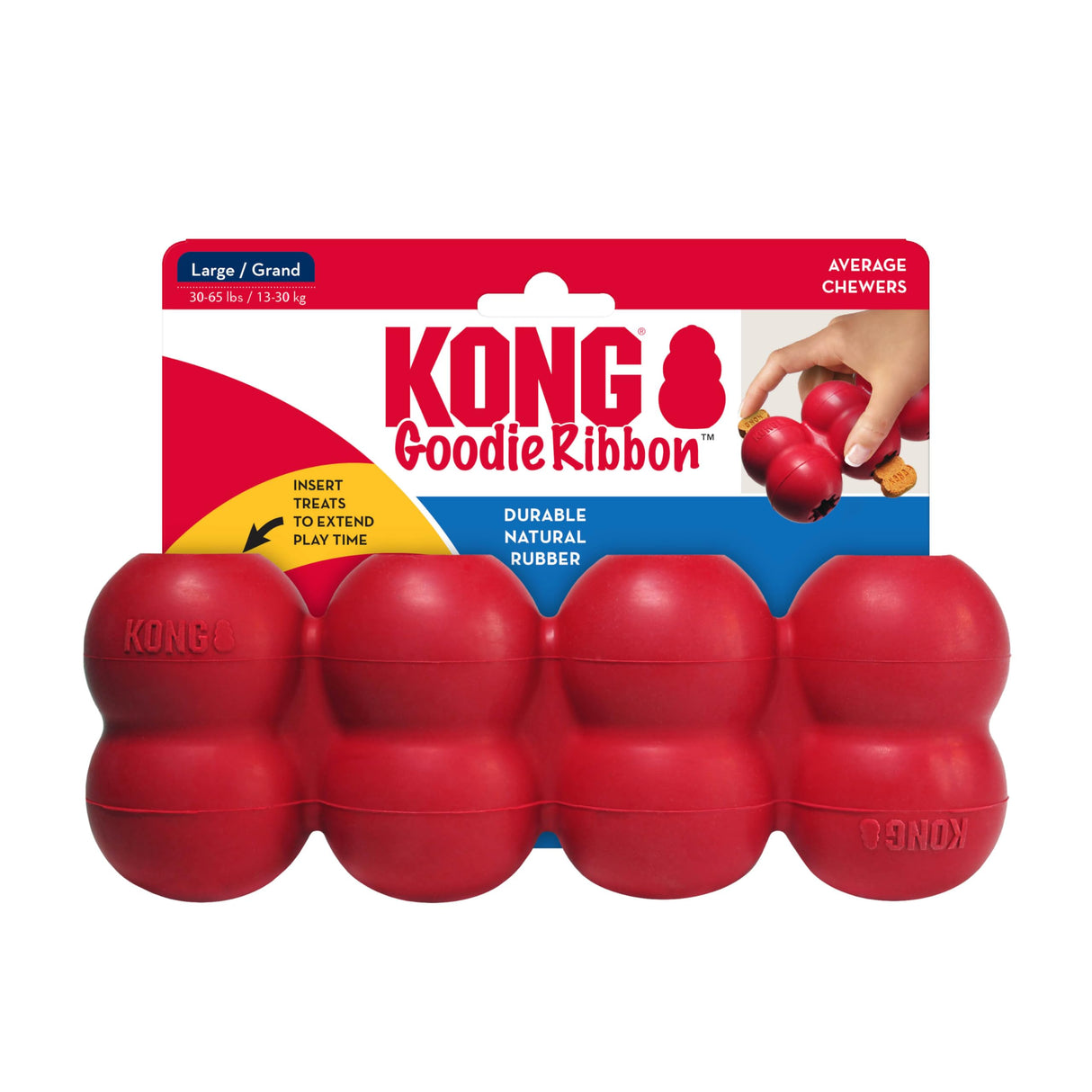 KONG Goodie Ribbon - Stuffable Natural Rubber Dog Toy - with Four Fillable Goodie Grippers for Enrichment Play - Bone-Shaped Chew Toy - for Small Dogs