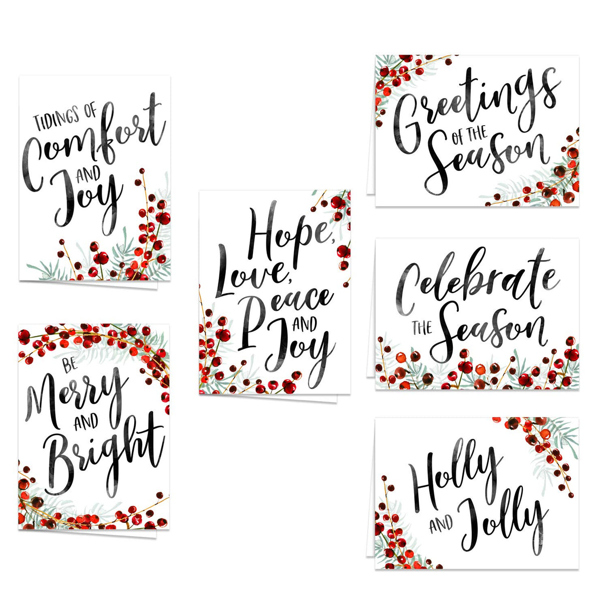 Painted Kraft Style Holiday Cards / 24 Modern Christmas Note Cards With White Envelopes / 4 5/8" x 6 1/4" Illustrated Faux Kraft Greeting Cards / 6 Cheery Winter Designs/Made In The USA